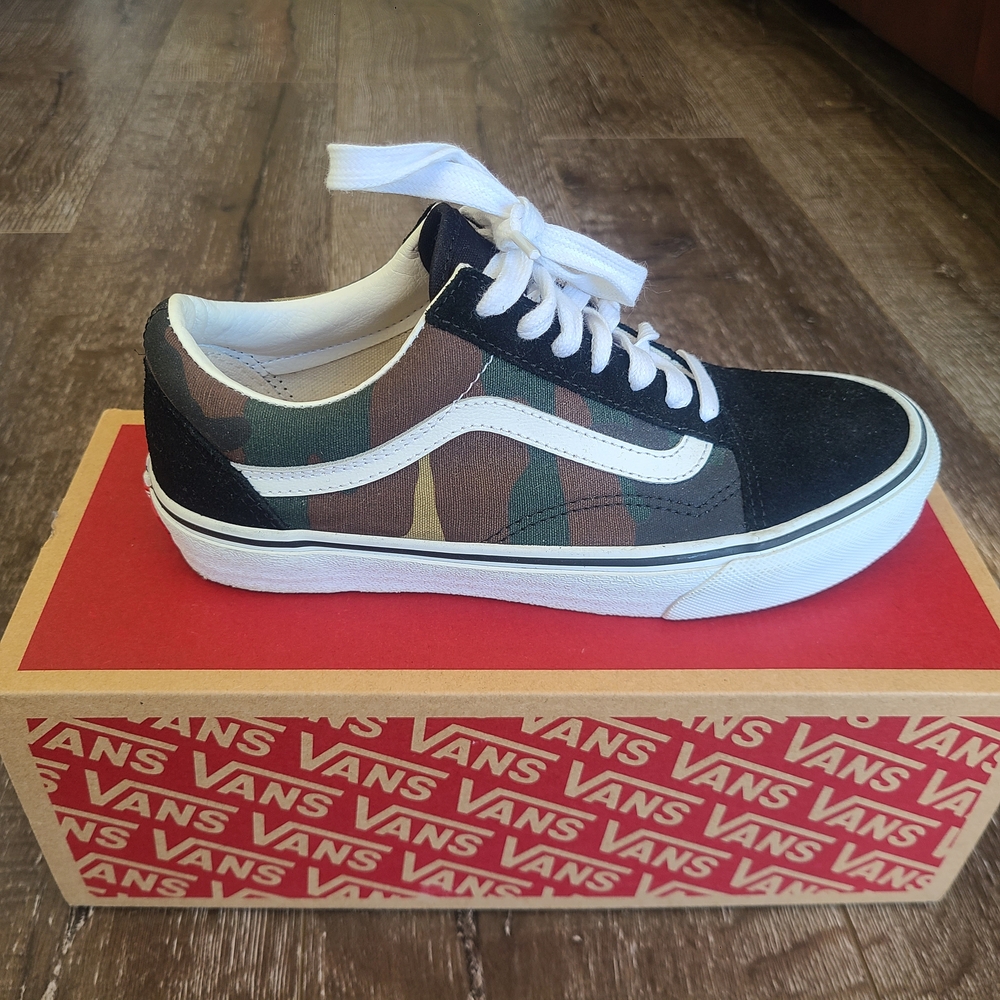 Vans Camouflage and Black Sneakers